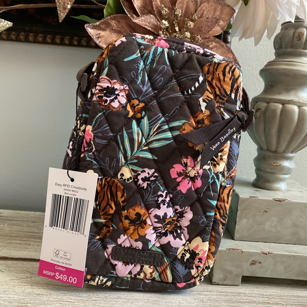 Vera Bradley Easy RFID Crossbody Quilted Cotton ✨ Bali Jungle | tigers
